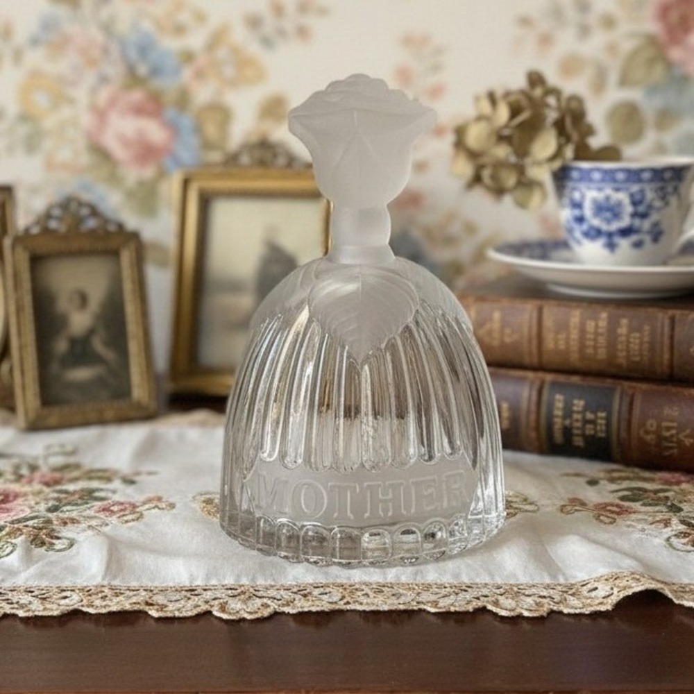 Goebel Crystal‎ "Mother" Glass Bell, Vintage 1979, 5.75" H, Rose Frosted Design